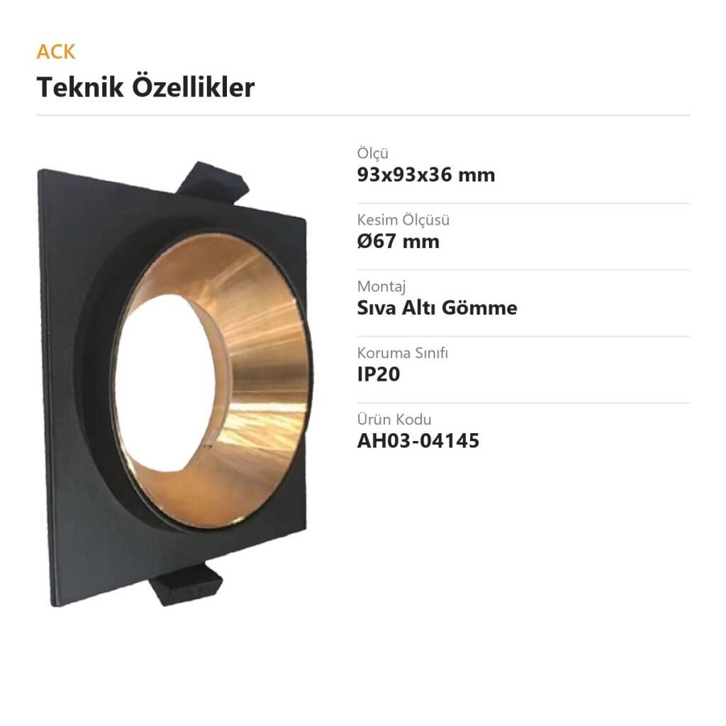 ACK Alüminyum Boş Spot Kasası / Armatürü Kare (Silindir İçli) (Siyah-Rose Gold (Çift Renk)) AH03-04145 - 4