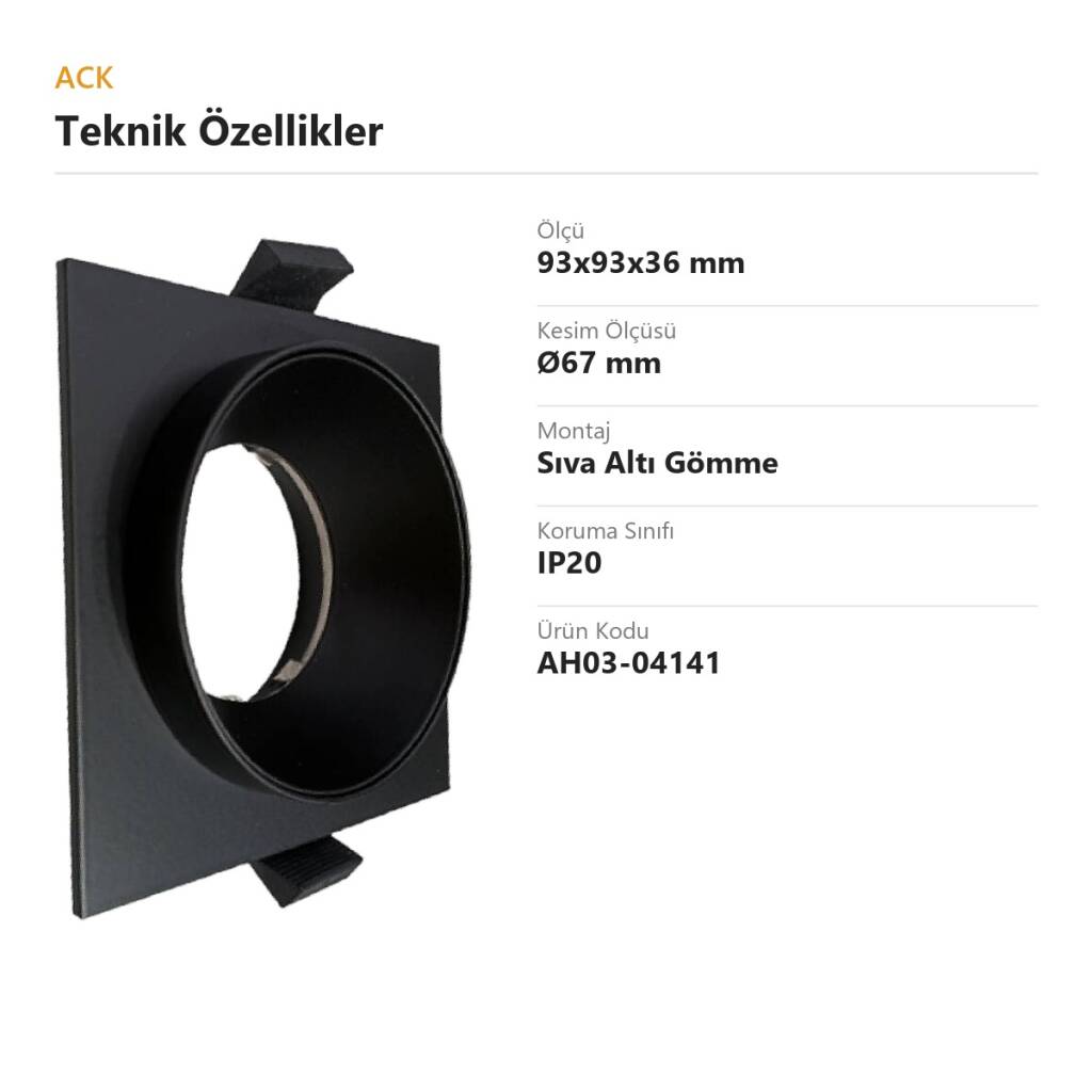 ACK Alüminyum Boş Spot Kasası / Armatürü Kare (Silindir İçli) (Siyah-Siyah (Çift Renk)) AH03-04141 - 4