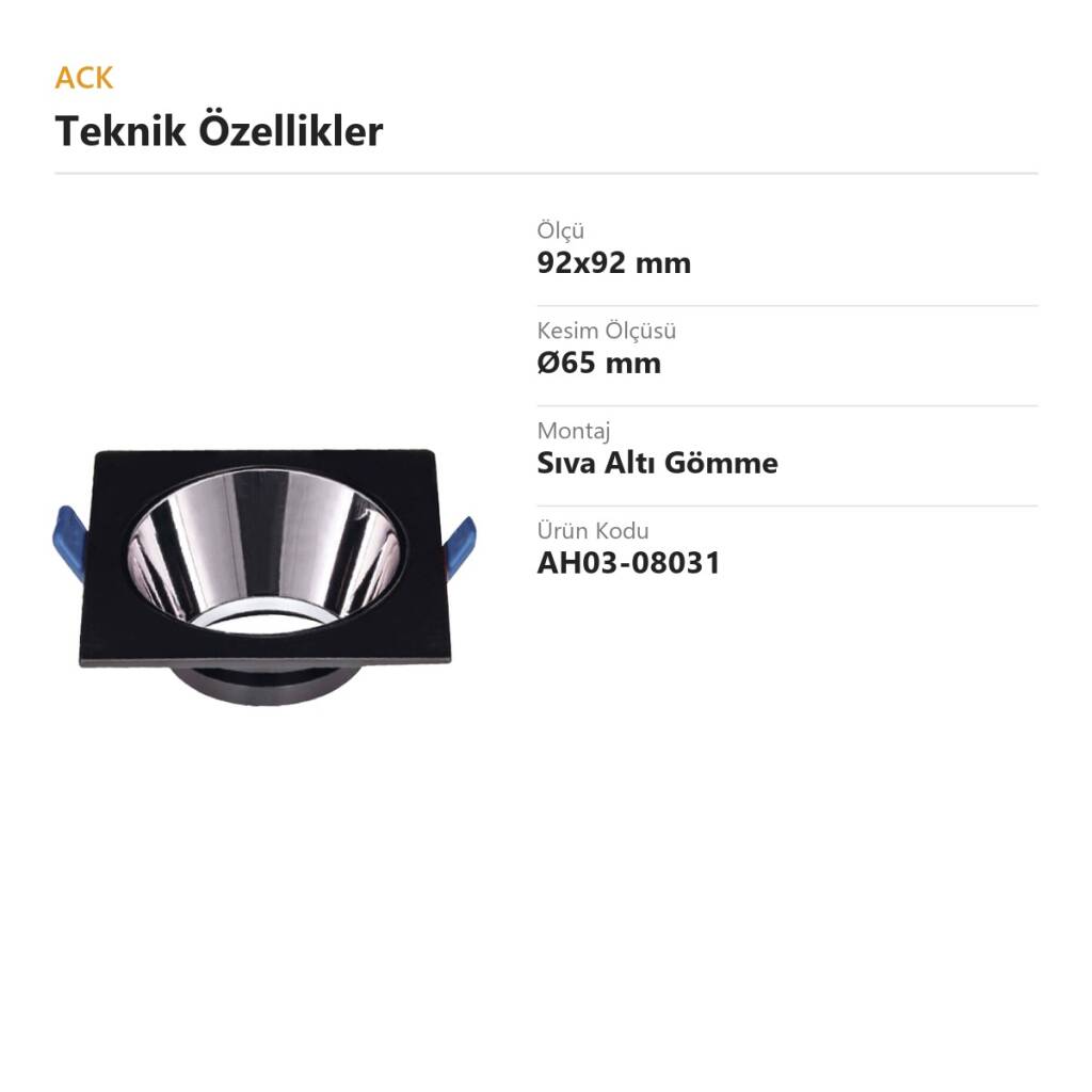 ACK Alüminyum Boş Spot Kasası / Armatürü Kare (Siyah-Platin) AH03-08031 - 4