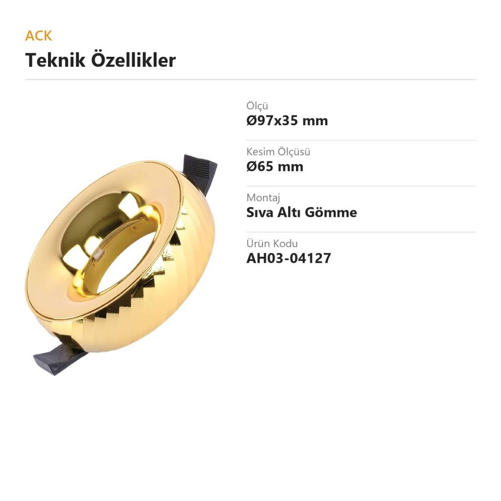 ACK Alüminyum Boş Spot Kasası / Armatürü Yuvarlak (Altın-Altın (Gold)) AH03-04127 - 4