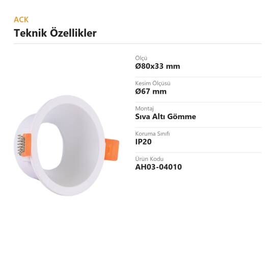 ACK Alüminyum Boş Spot Kasası / Armatürü Yuvarlak (Beyaz) AH03-04010 - 4