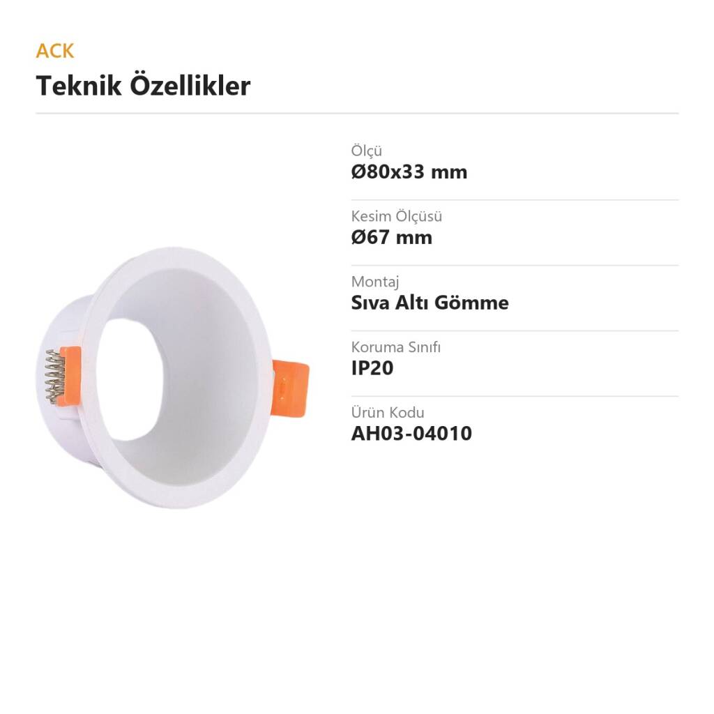 ACK Alüminyum Boş Spot Kasası / Armatürü Yuvarlak (Beyaz) AH03-04010 - 4