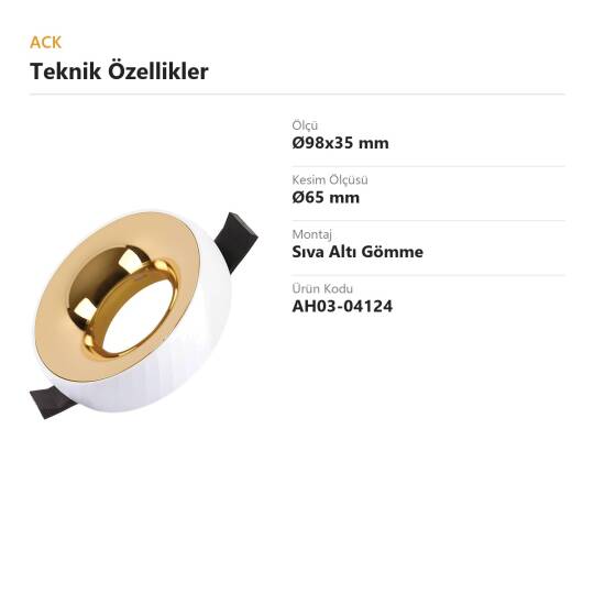 ACK Alüminyum Boş Spot Kasası / Armatürü Yuvarlak (Beyaz-Altın (Gold)) AH03-04124 - 4
