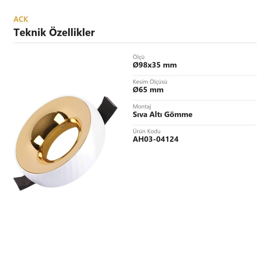 ACK Alüminyum Boş Spot Kasası / Armatürü Yuvarlak (Beyaz-Altın (Gold)) AH03-04124 - 4