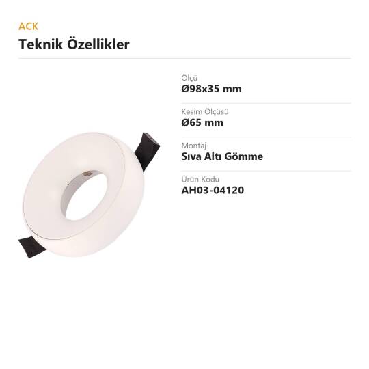 ACK Alüminyum Boş Spot Kasası / Armatürü Yuvarlak (Beyaz-Beyaz) AH03-04120 - 4
