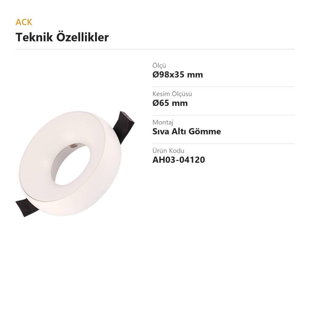 ACK Alüminyum Boş Spot Kasası / Armatürü Yuvarlak (Beyaz-Beyaz) AH03-04120 - 4