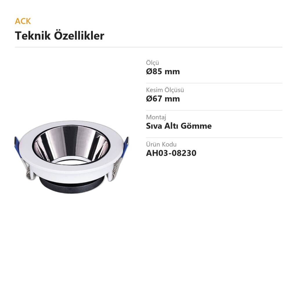 ACK Alüminyum Boş Spot Kasası / Armatürü Yuvarlak (Beyaz-Platin) AH03-08230 - 4