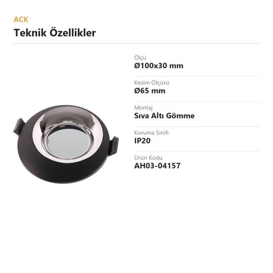 ACK Alüminyum Boş Spot Kasası / Armatürü Yuvarlak (Derin Kasa) (Siyah-Krom (Çift Renk)) AH03-04157 - 4