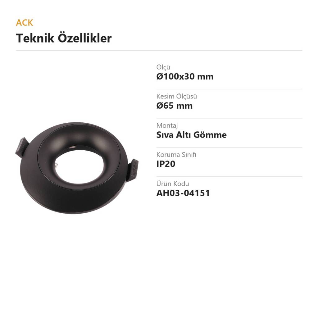 ACK Alüminyum Boş Spot Kasası / Armatürü Yuvarlak (Derin Kasa) (Siyah-Siyah (Çift Renk)) AH03-04151 - 4