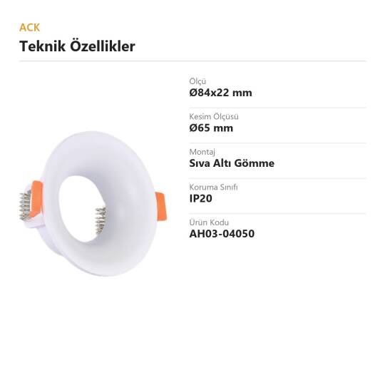 ACK Alüminyum Boş Spot Kasası / Armatürü Yuvarlak (İnce) (Beyaz) AH03-04050 - 4