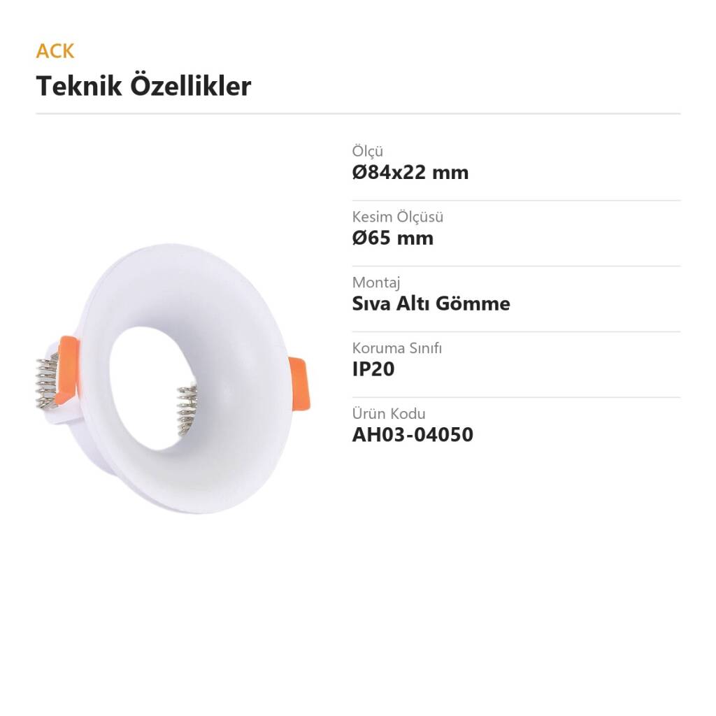 ACK Alüminyum Boş Spot Kasası / Armatürü Yuvarlak (İnce) (Beyaz) AH03-04050 - 4