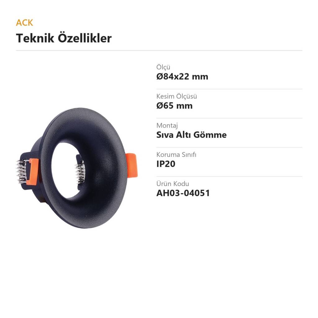 ACK Alüminyum Boş Spot Kasası / Armatürü Yuvarlak (İnce) (Siyah) AH03-04051 - 4
