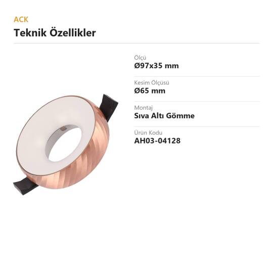 ACK Alüminyum Boş Spot Kasası / Armatürü Yuvarlak (Kızıl Bronz-Beyaz) AH03-04128 - 4