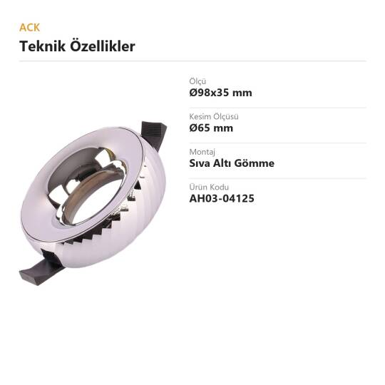 ACK Alüminyum Boş Spot Kasası / Armatürü Yuvarlak (Krom-Krom) AH03-04125 - 4