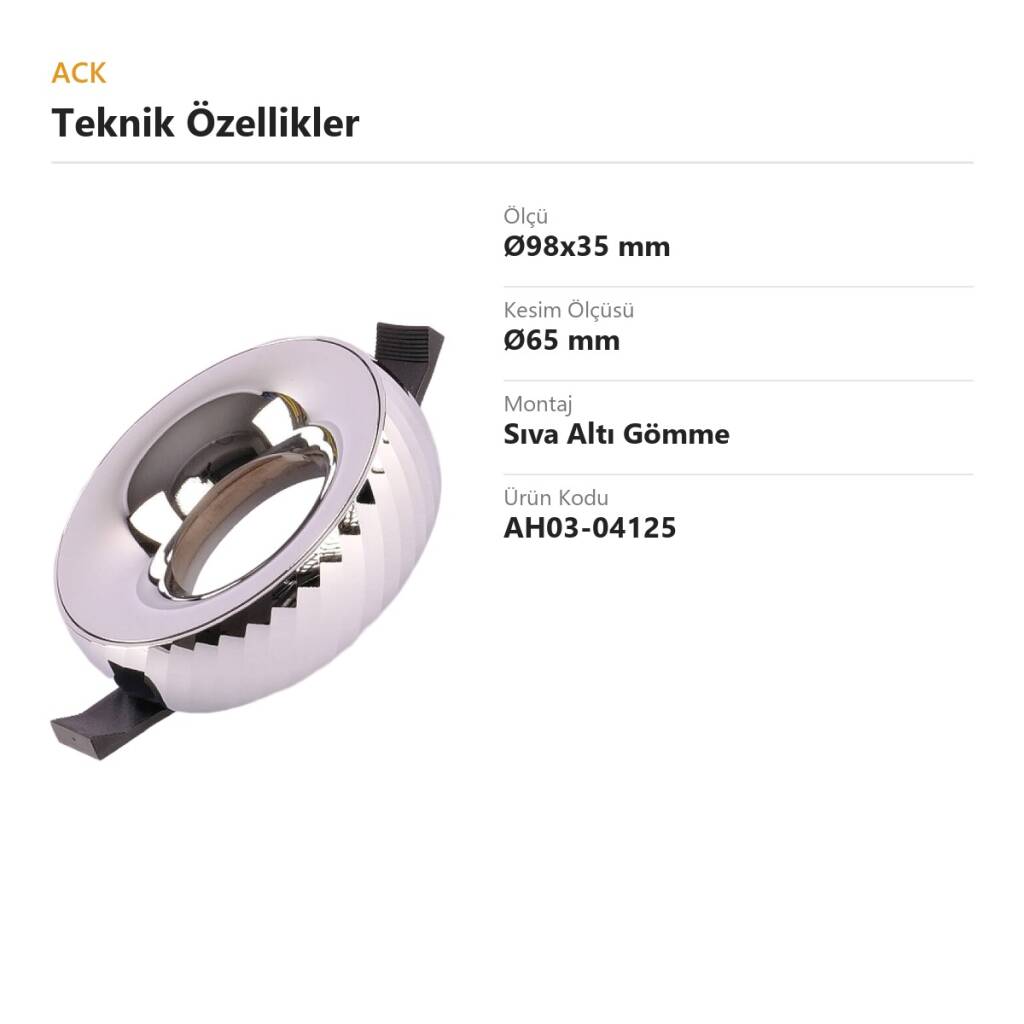 ACK Alüminyum Boş Spot Kasası / Armatürü Yuvarlak (Krom-Krom) AH03-04125 - 4