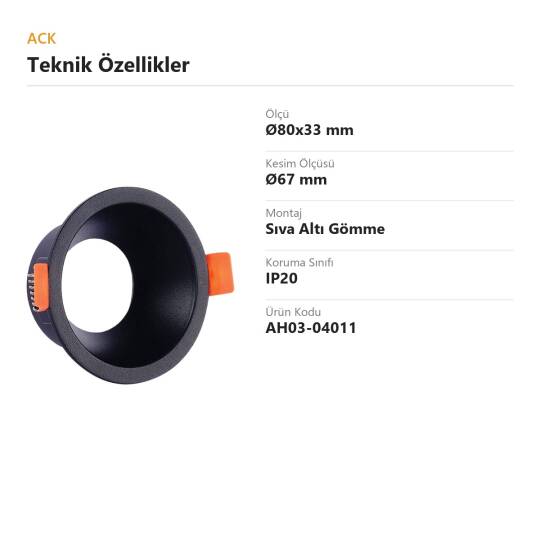 ACK Alüminyum Boş Spot Kasası / Armatürü Yuvarlak (Siyah) AH03-04011 - 4