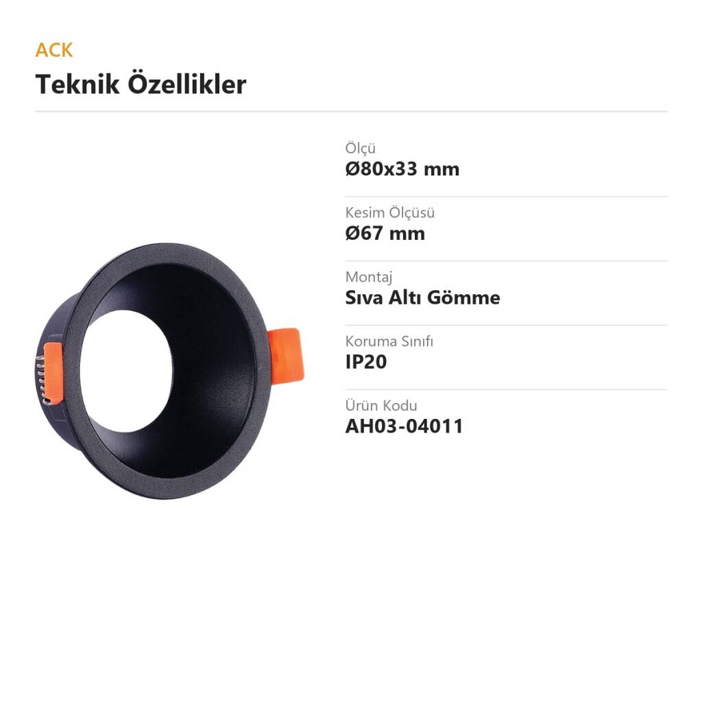 ACK Alüminyum Boş Spot Kasası / Armatürü Yuvarlak (Siyah) AH03-04011 - 4