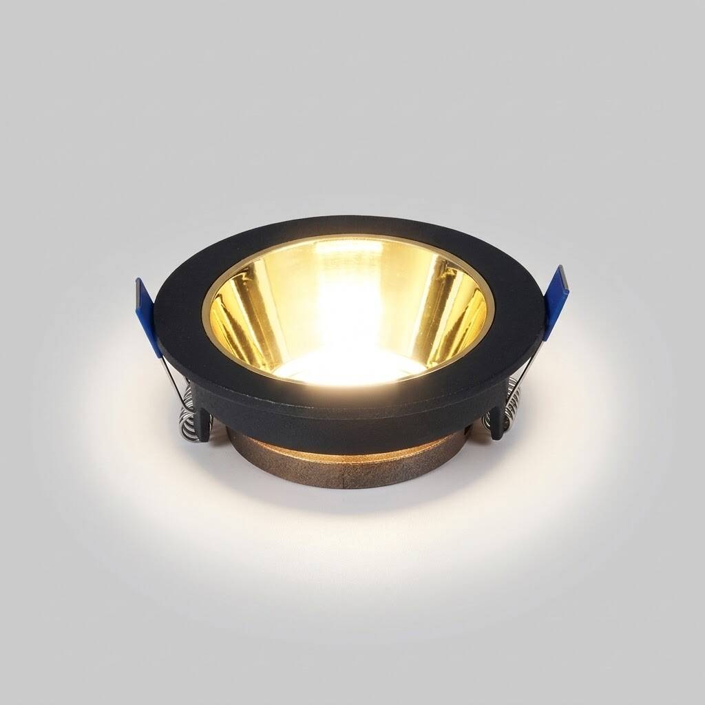 ACK Alüminyum Boş Spot Kasası / Armatürü Yuvarlak (Siyah-Gold) AH03-08221 - 3