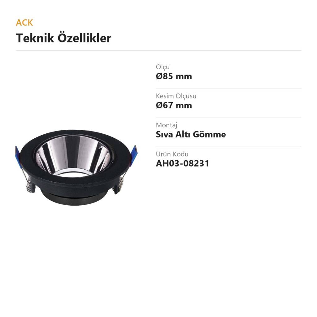 ACK Alüminyum Boş Spot Kasası / Armatürü Yuvarlak (Siyah-Platin) AH03-08231 - 4