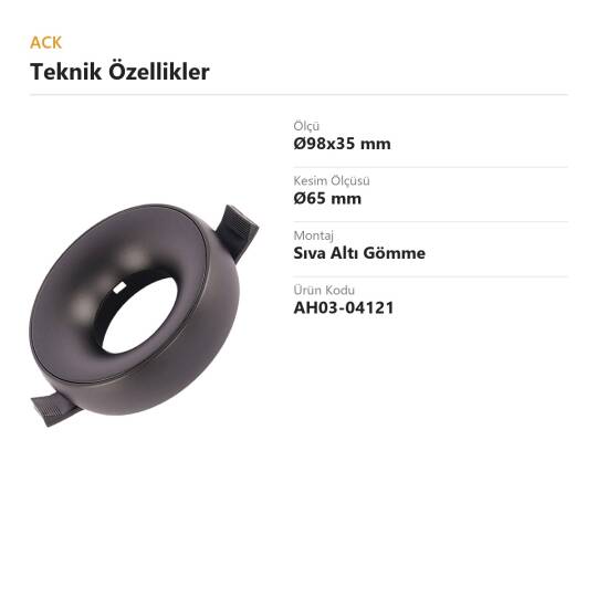 ACK Alüminyum Boş Spot Kasası / Armatürü Yuvarlak (Siyah-Siyah) AH03-04121 - 4