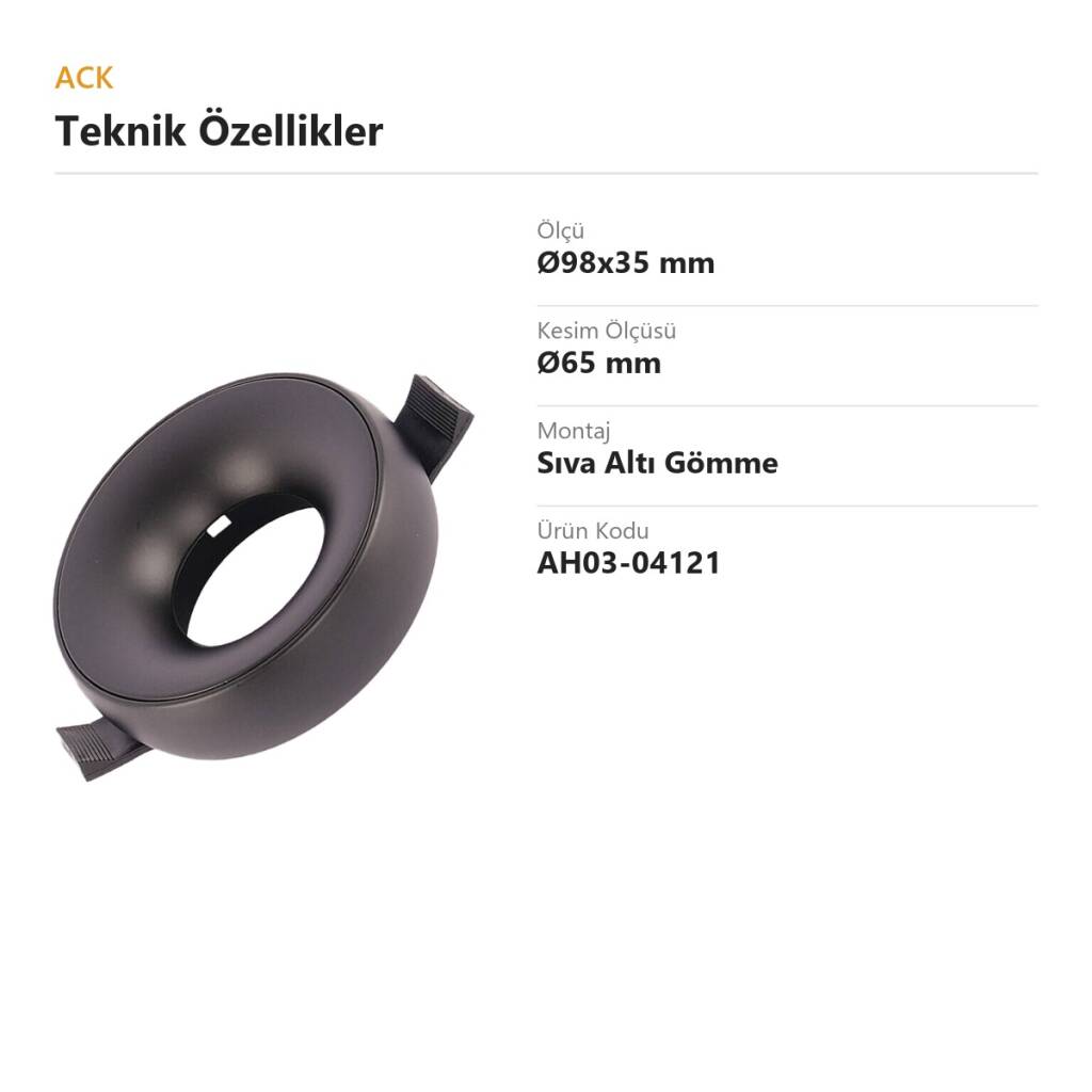 ACK Alüminyum Boş Spot Kasası / Armatürü Yuvarlak (Siyah-Siyah) AH03-04121 - 4