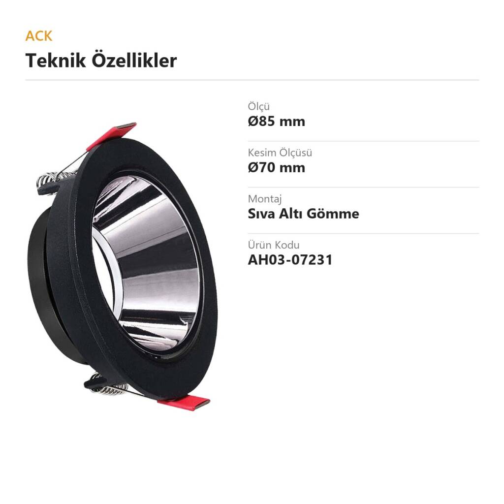 ACK Alüminyum Boş Spot Kasası / Armatürü Yuvarlak (Tekli) (Siyah-Platin Silver) AH03-07231 - 4
