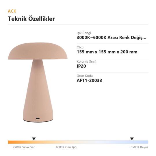 ACK Bej Metal Gövdeli LED Dokunmatik Masa Lambası (3000K~6000K) AF11-20033 - 4