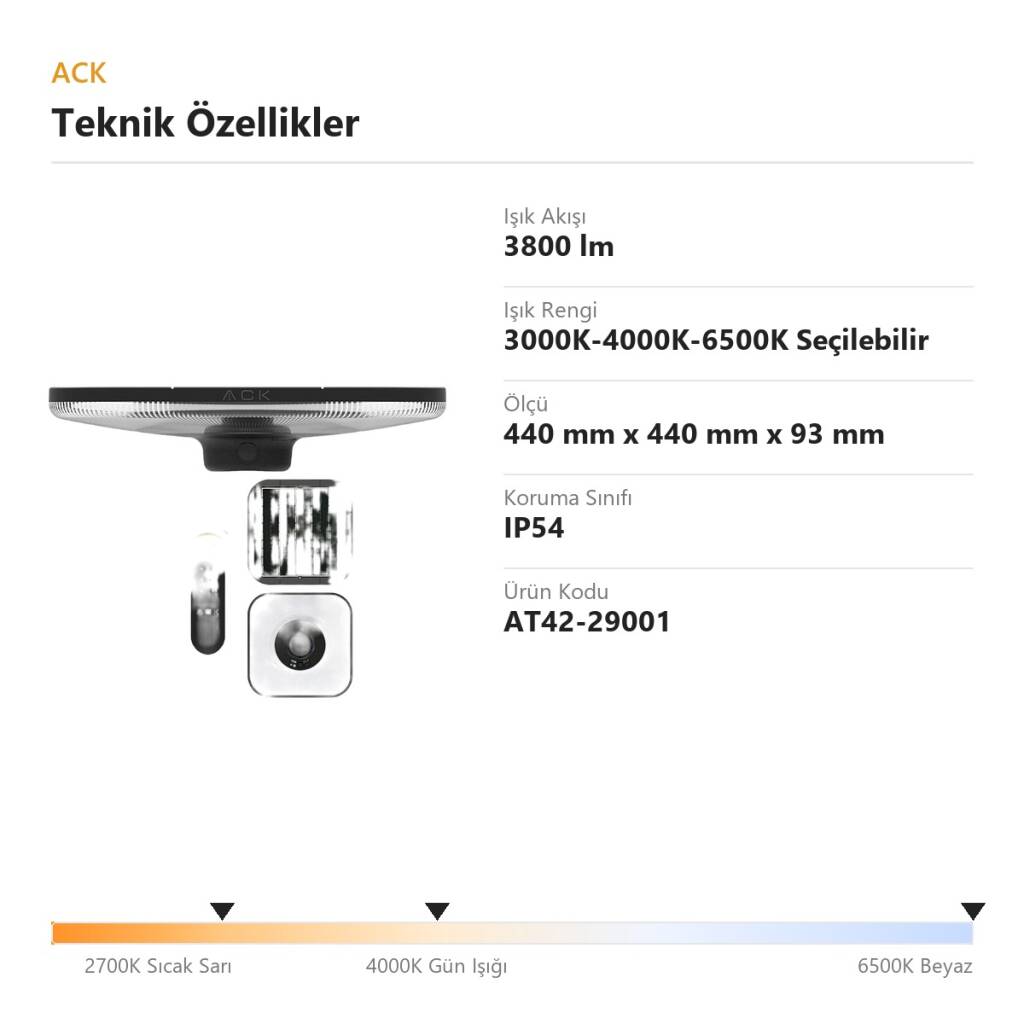 ACK Direk Üstü Solar Bahçe Armatürü Başlığı 3000K-4000K-6500K Seçilebilir 3800 lm AT42-29001 - 4