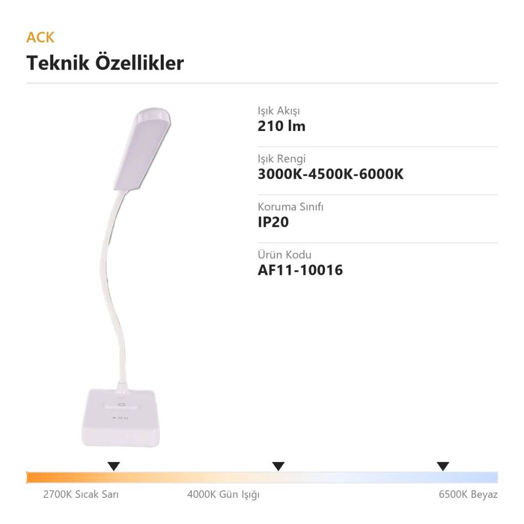 ACK Esnek Boyunlu LED Dokunmatik Masa Lambası (210lm) AF11-10016 - 4