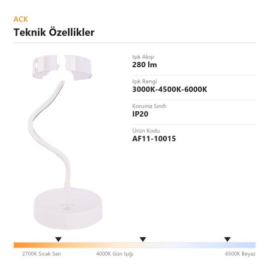 ACK Esnek Boyunlu LED Dokunmatik Masa Lambası (280lm) AF11-10015 - 4