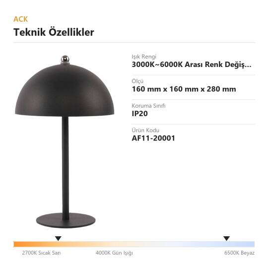 ACK Gri Metal Gövdeli LED Dokunmatik Masa Lambası (3000K~6000K) AF11-20001 - 4
