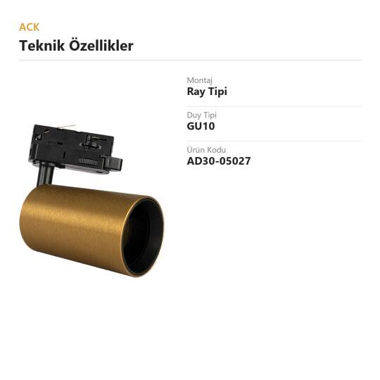 ACK GU10 Uyumlu Boş Ray Armatürü Kasası (Bakır (Copper)) AD30-05027 - 4
