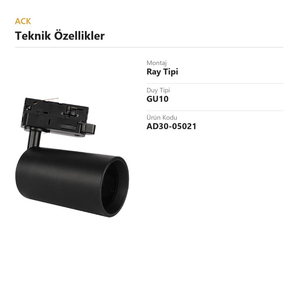 ACK GU10 Uyumlu Boş Ray Armatürü Kasası (Siyah) AD30-05021 - 4