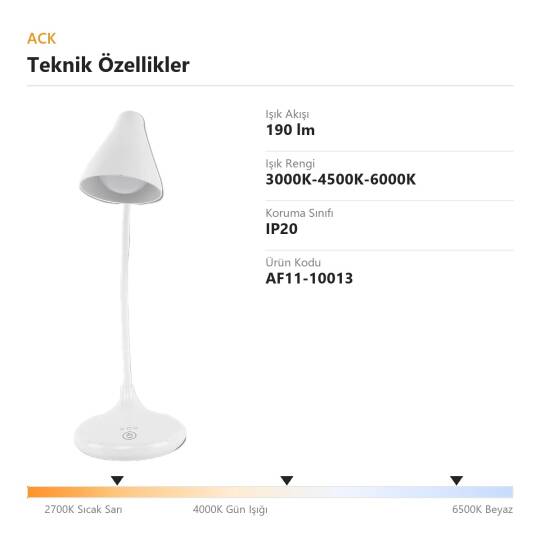 ACK Kalemlikli Esnek Boyunlu LED Dokunmatik Masa Lambası (190lm) AF11-10013 - 4