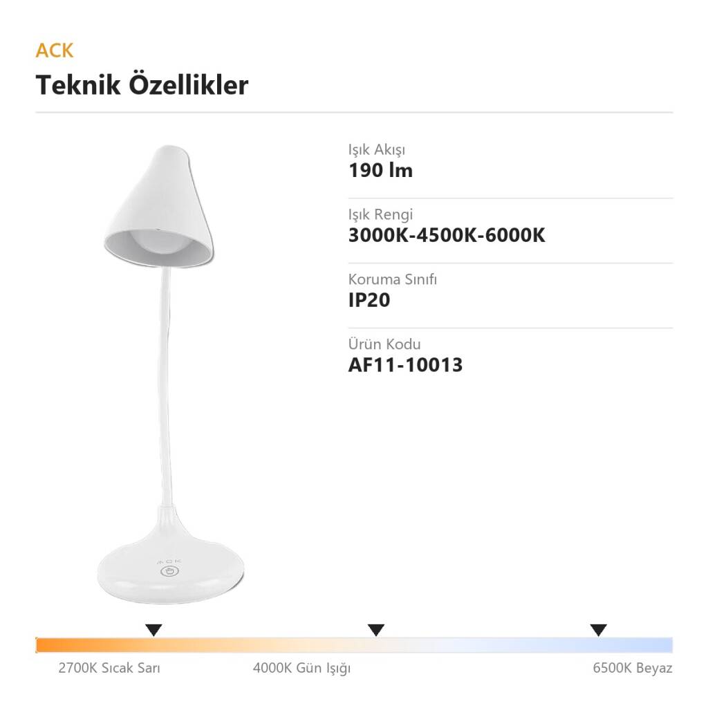 ACK Kalemlikli Esnek Boyunlu LED Dokunmatik Masa Lambası (190lm) AF11-10013 - 4
