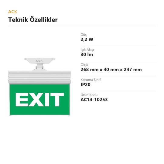 ACK LED Acil Çıkış Yönlendirme Tabelası (EXIT Yazılı) AC14-10253 - 4