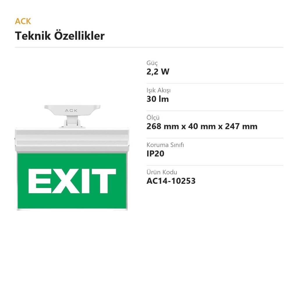 ACK LED Acil Çıkış Yönlendirme Tabelası (EXIT Yazılı) AC14-10253 - 4