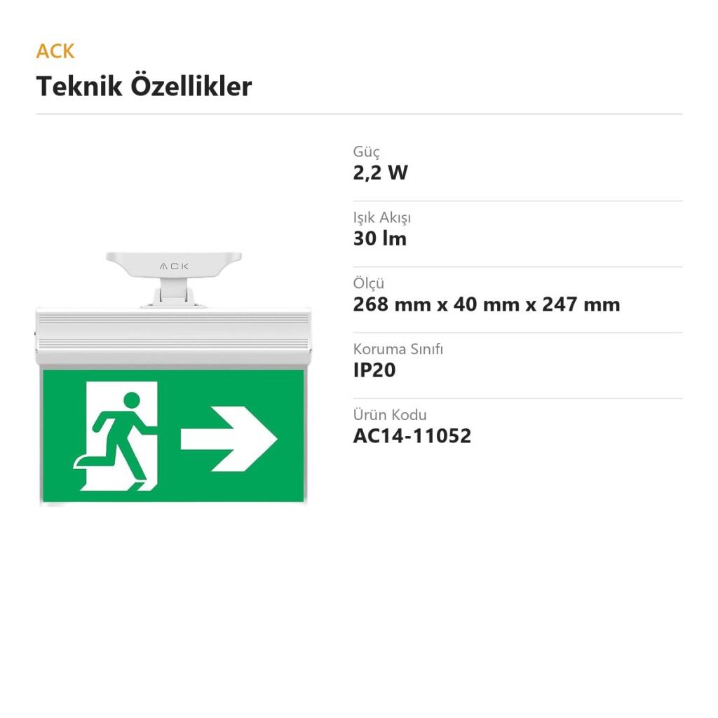 ACK LED Acil Çıkış Yönlendirme Tabelası (Sağ Ok Yönlendirmeli) AC14-11052 - 4