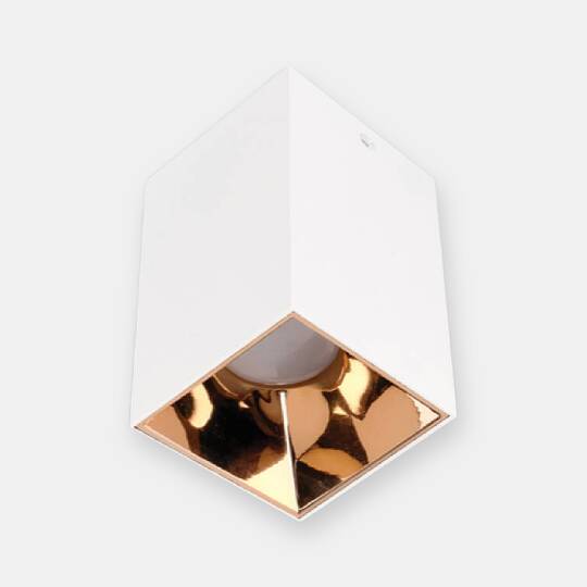 ACK Metal + PC Dekoratif Boş Spot Kasası / Armatürü Kare (Sıva Üstü) (Beyaz-Gold) GU10 Uyumlu AH03-07660