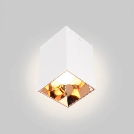 ACK Metal + PC Dekoratif Boş Spot Kasası / Armatürü Kare (Sıva Üstü) (Beyaz-Gold) GU10 Uyumlu AH03-07660 - 3