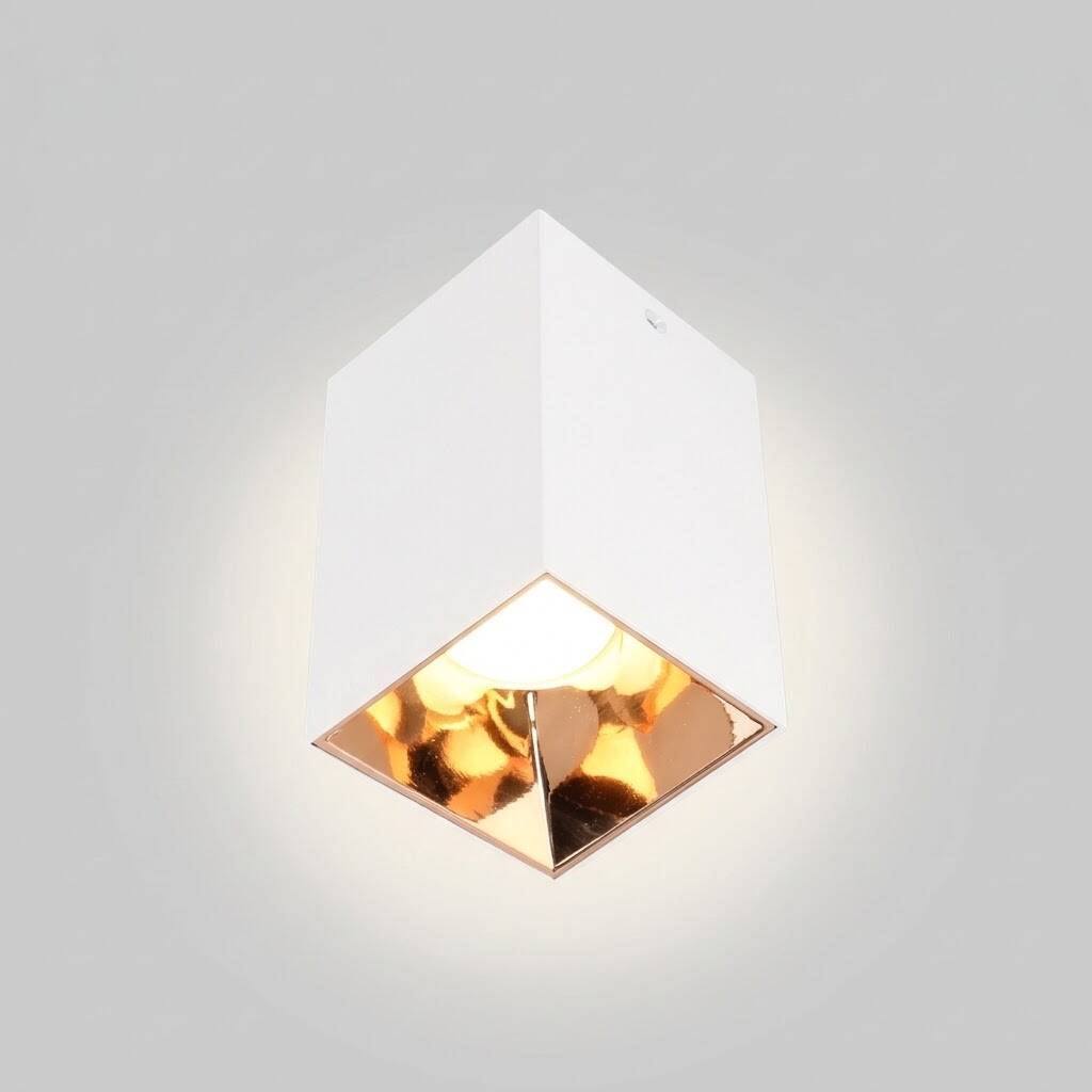 ACK Metal + PC Dekoratif Boş Spot Kasası / Armatürü Kare (Sıva Üstü) (Beyaz-Gold) GU10 Uyumlu AH03-07660 - 3