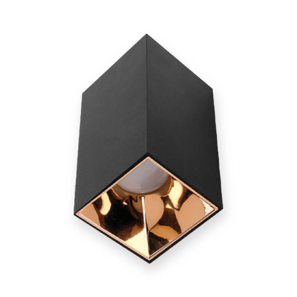 ACK Metal + PC Dekoratif Boş Spot Kasası / Armatürü Kare (Sıva Üstü) (Siyah-Gold) GU10 Uyumlu AH03-07661 - 1