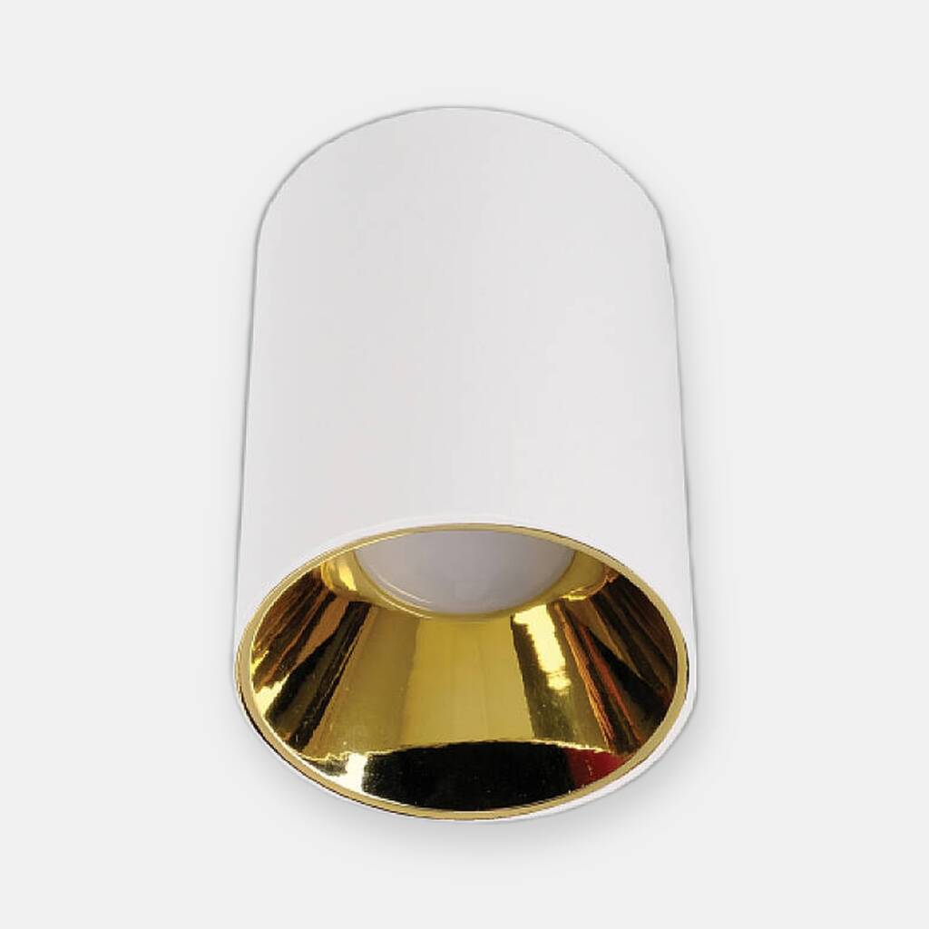 ACK Metal + PC Dekoratif Boş Spot Kasası / Armatürü Silindir (Sıva Üstü) (Beyaz-Gold) GU10 Uyumlu AH03-08660 - 1