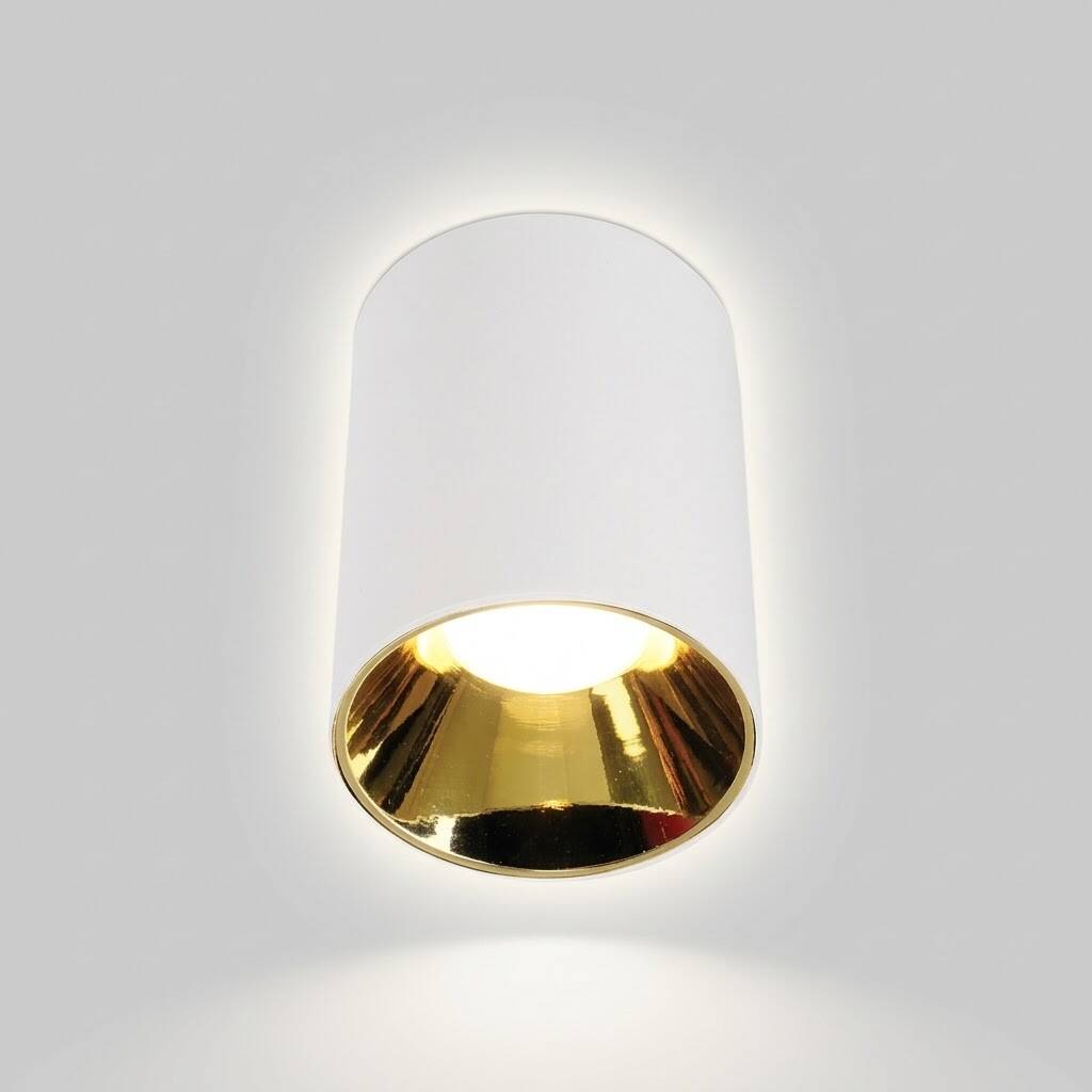 ACK Metal + PC Dekoratif Boş Spot Kasası / Armatürü Silindir (Sıva Üstü) (Beyaz-Gold) GU10 Uyumlu AH03-08660 - 3