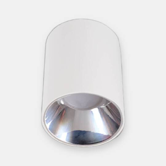 ACK Metal + PC Dekoratif Boş Spot Kasası / Armatürü Silindir (Sıva Üstü) (Beyaz-Platin) GU10 Uyumlu AH03-08650