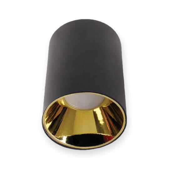 ACK Metal + PC Dekoratif Boş Spot Kasası / Armatürü Silindir (Sıva Üstü) (Siyah-Gold) GU10 Uyumlu AH03-08661