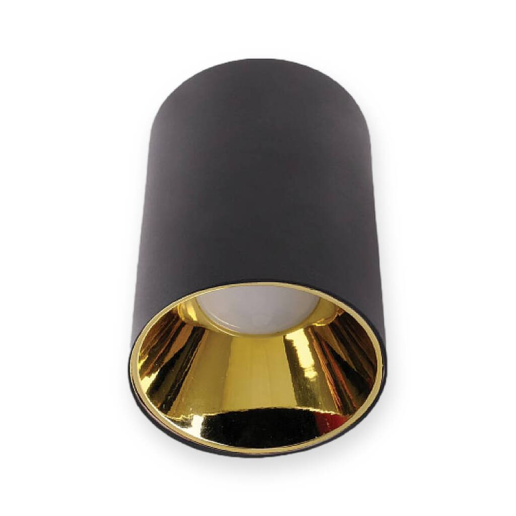 ACK Metal + PC Dekoratif Boş Spot Kasası / Armatürü Silindir (Sıva Üstü) (Siyah-Gold) GU10 Uyumlu AH03-08661 - 1