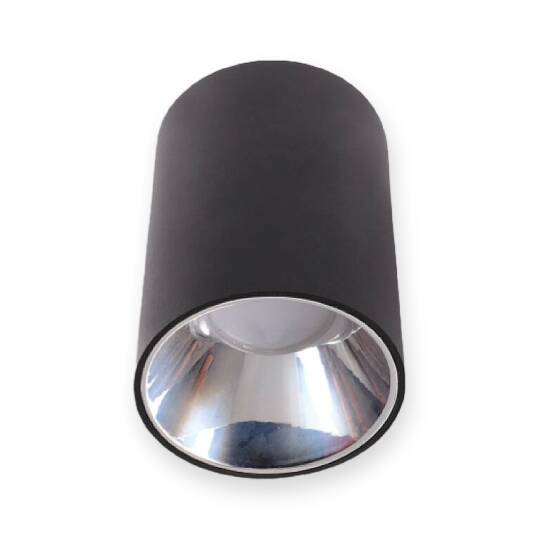 ACK Metal + PC Dekoratif Boş Spot Kasası / Armatürü Silindir (Sıva Üstü) (Siyah-Platin) GU10 Uyumlu AH03-08651