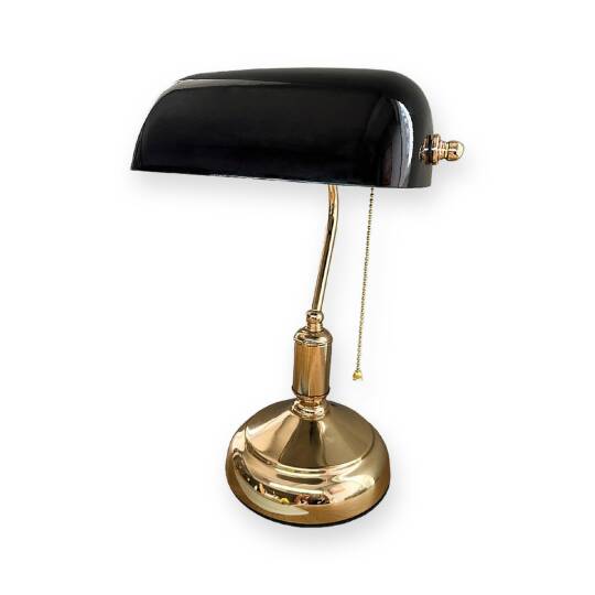 ACK Siyah Camlı Eskitme/Antique Kasa Banker Masa Lambası AF10-00927