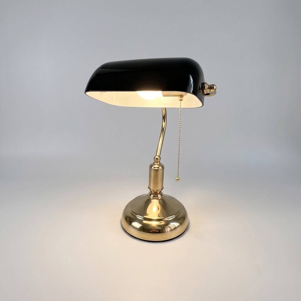 ACK Siyah Camlı Eskitme/Antique Kasa Banker Masa Lambası AF10-00927 - 3